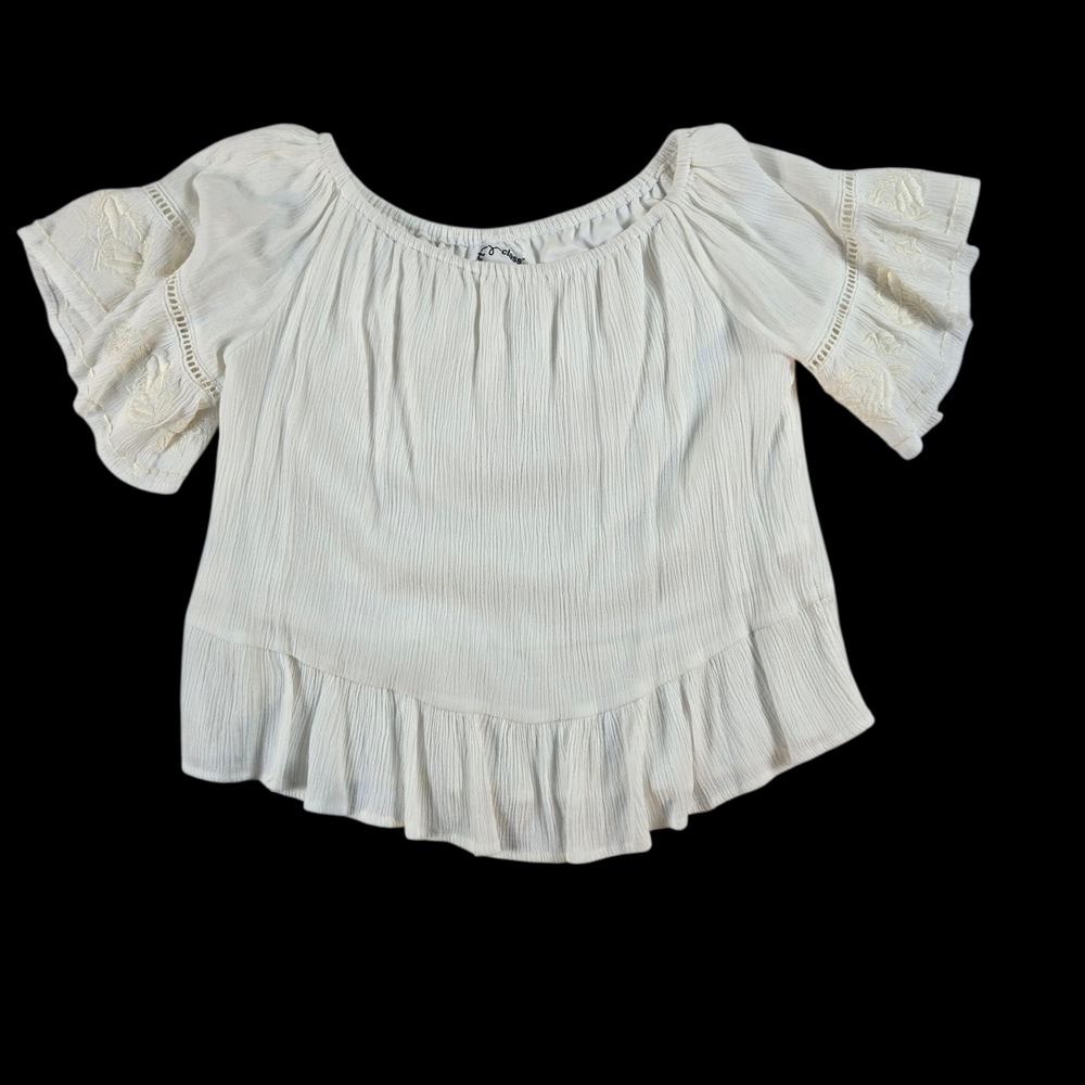 Art Class White Flutter Sleeve Blouse Sz Small 6/6x